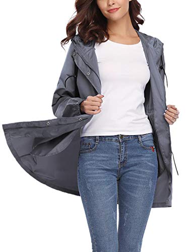 Aibrou Women Light Rain Jacket Waterproof Plus Size Outdoor Trench Raincoat with Hood Lightweight Gray Medium - Thumbnail 4