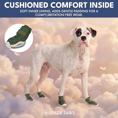 Image of Spark Paws Dog Shoes for Large Small Medium Dogs Breathable Dog Booties for Hiking, Summer Hot Pavement Paw Protectors for Non Slip Rubber Dog Boots for Outdoor (Green, Size 4)