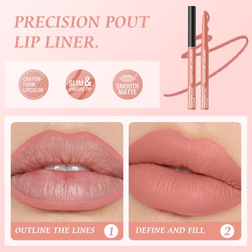Image of K10 Hxssll 12 Colors Matte Lip Liner Pencil - Long Lasting Waterproof Lip Liner, Smudge Proof Transfer Proof Lip Pencil, High Pigment Lip Makeup for Defining & Filling Lips (10#, 1PCS)