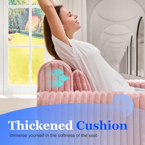Image of Hobestluk Single Sofa Foam Couch Sofa for Small Spaces Comfy Sofas with Removable Cover Furry Couch with Pillows for Living Room, Bedroom, Apartment, Office (Pink, Standard)