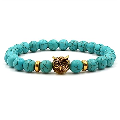 Bracelet en pierre naturelle 8mm avec pendentif Bouddha Hibou pour homme et femme 19cm