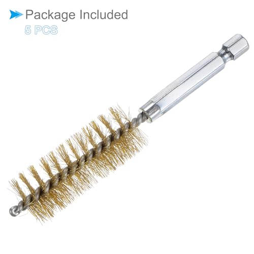 Image of Bore Brush, 18mm Dia 4 Inch Length, Brass Cleaning Wire Brushes with 1 /4 Inch Hex Shank - (Applications: for Power Drill, Die Grinder), 5-Pieces