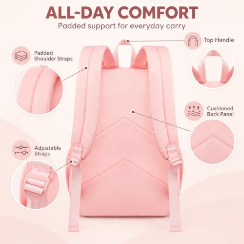 Image of LOIDOU Kids Backpack for Teen Girls Bookbags School Backpack with Lunch Box and Pencil Case 3 in 1 School Bags Set (Pink White)