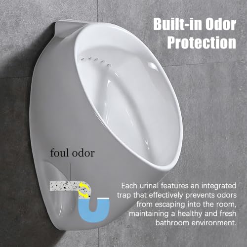 Orinal de pared, orinal cerámico con válvula manual de retardo para ahorro de agua, orinal de pared de cerámica cocida a alta temperatura con tapón de filtro cerámico para baño y sanitarios comerciales miniatura 7