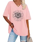 Material: Oversized tshirts for women graphic offer a soft, breathable, and light feel, but are not too sheer, their elastic fabric ensures a comfortable fit and is flattering for most sizes Feature: Graphic tees for women feature a trendy v-neck sil...