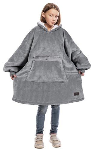 Catalonia Übergroße tragbare Decke Hoodie Sweatshirt für Kinder, warm, bequem, Sherpa-Fleece-Pullover mit großer Fronttasche für 7-16 Jahre Teenager Jugendliche