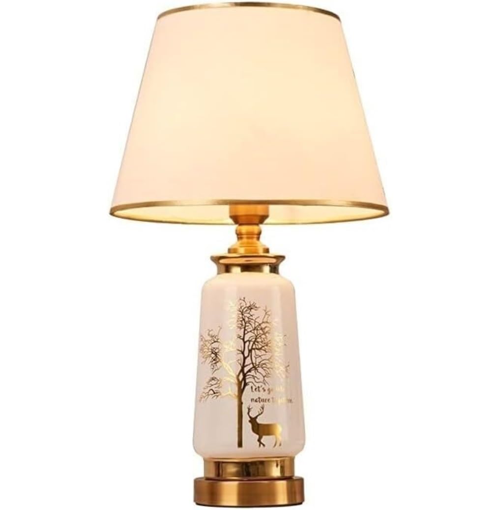 AZHKJKZH Table Lamp Glazed Ceramic Bedside Lamp Fabric Lampshade Metal Nightstand For Living Room Bedroom For Home(E)