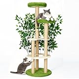 Veehoo Cat Tree for Indoor Cats Large Adult, 61" Tall Cat Tower with Scratching Post and Interchangeable Leaves, Large Cat Tree with Plush Top Perches
