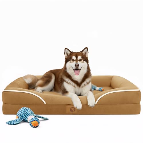 Homemate Dog Bed for Extra Large Dog: 48x35 inch Orthopedic Large Dogs Bed XXL Outdoor Pet Cat Bed Sofa Supplies with Toy Dogs Crate Pad Couch with Removable Washable Cover & Non-Slip Botton Brown