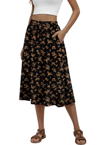 MLXSJ Women's Midi Skirt Summer Pleated Flowy Elastic High Waisted Skirts with...