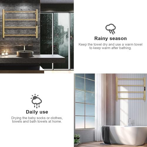 Guangjuyuan 9018-T4 Heated Towel Rack Gold, 4 Bars Towel Warmer Rack For Bathroom Wall Mounted, Timer & Temperature Control Electric Towel Drying Rack thumb #6