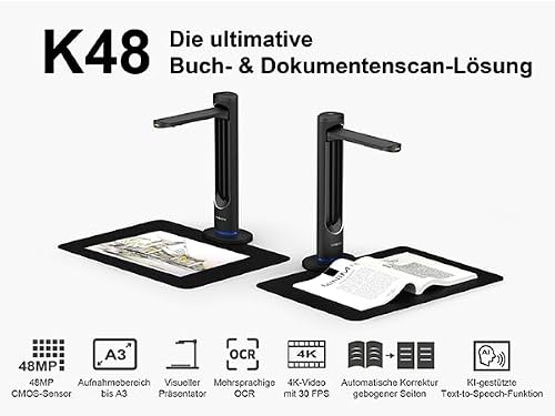 VIISAN K48 Book Scanners: 48MP Output, USB Camera for Laptop/Desktop, Deskewing, Multiple Page Documents Scanning, OCR & TTS Tech, Ai Reading, UVC/UAC Camera, Works with Windows & MacOS - Thumbnail 5