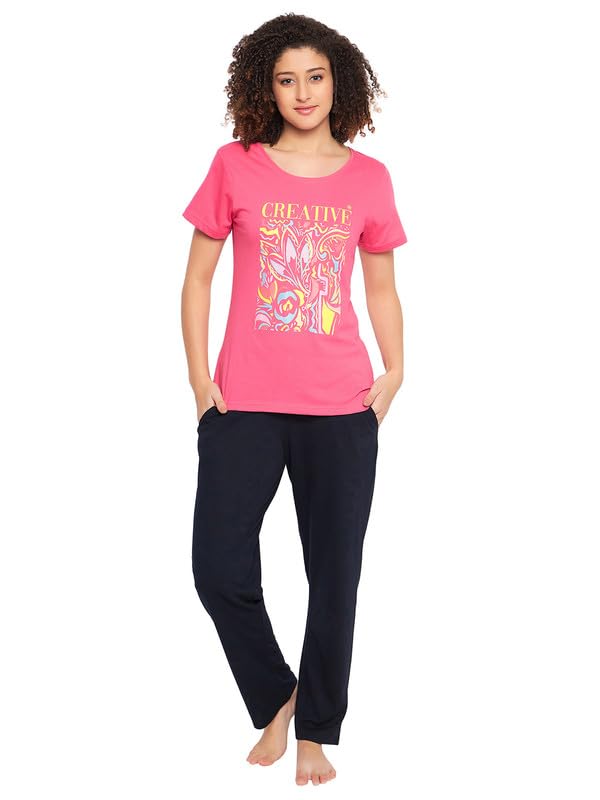Image of Clovia Women's Cotton Printed Top & Pyjama Set
