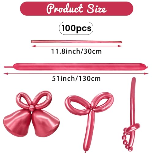 Image of 100Pcs Metallic 260 Balloons, Red Chrome Long Balloon for Animals, 260 Art Ballon for Twisting, Skinny Modeling Supplies for Birthday Party Wedding Festival Decorations. Metallic Red