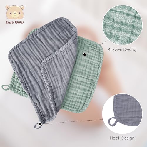 Image of Ease Cubs 12 Pack Muslin Washcloths for Baby - 100% Cotton Baby Wash Cloths for or Baby Face Body Comfy and Soft for Newborn Infants Kids Girls and Boys - 12 inchx12 inch - Grey, Green and Slate
