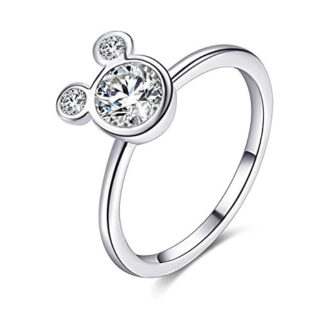 Women's Mickey Shape Rings Sterling Silver Plated Cubic Zirconia Mouse Ring For Women Girl Party Jewelry (7) Cover