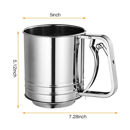 Stainless Steel Hand-held Flour Sifter with Handle,Metal Squeeze Fine Mesh Sieve for Baking,4 Cup Capacity Flour Sieve Cup for Powered Sugar