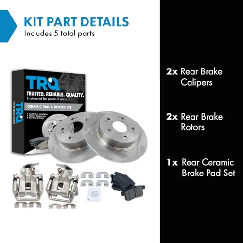 Image of TRQ Rear Brake Pad and Rotor Set Ceramic Solid Rotors Calipers | For 2013-2017 Honda Accord