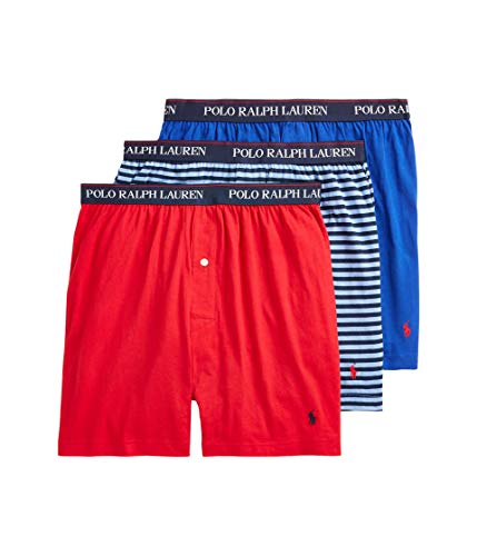 Polo Ralph Lauren 3-Pack Knit Boxers Rl2000 Red/Cabana Blue Cruise Navy Stripe/Royal Blue LG