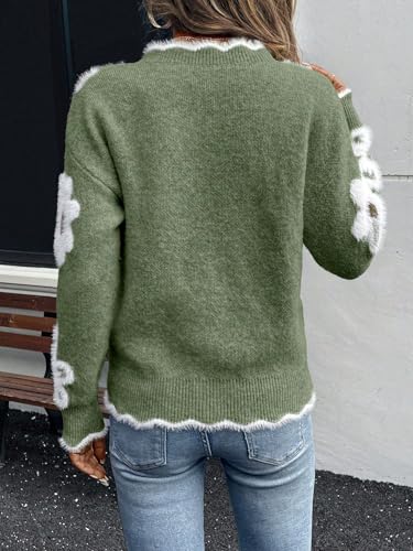 Women's Off Shoulder V Neck Sweater Floral Cable Knit Pullover Long Sleeve Cute Trendy Cozy Sweaters3