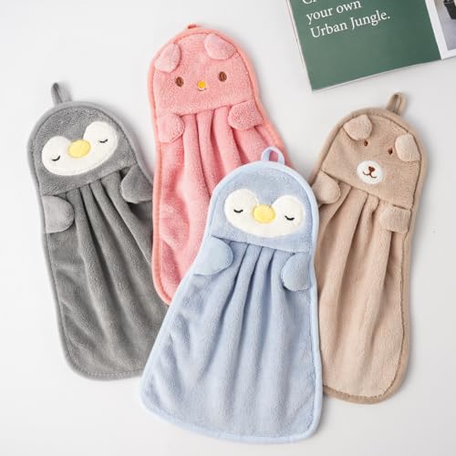 BATTILO HOME 4 Pack Kids Hand Towels for Bathroom, Fingertip Bath Towels with Hanging Loop, Kitchen Home Microfiber Hand Towels
