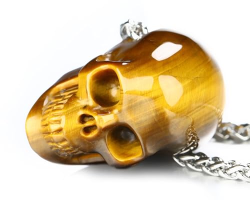 Skullis Necklace of Quartz/Black Obsidian Hand Carved Gem Crystal Skull Pendant for Men Women, Handmade One of A Kind Gift, Crystal Healing Skull Jewelry On The Go.3