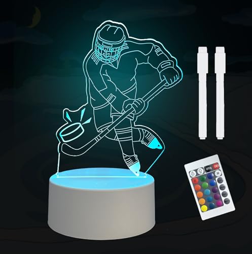LELYFIT Lampada 3D per Hockey su Ghiaccio, con Telecomando, 16 Colori che Cambiano il Colore, Decorazione da Tavolo, un Regalo per Famiglia, Amici e Bambini