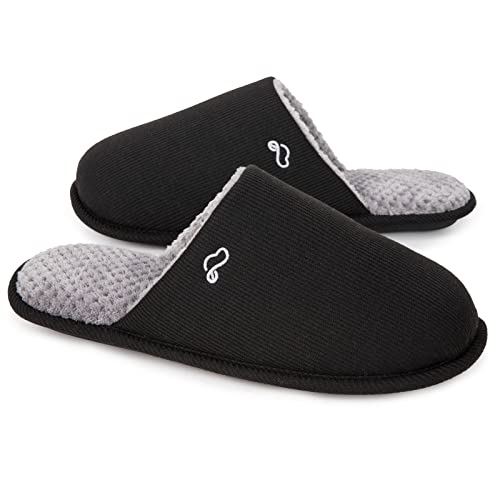 Everfoams Men's Cotton Knit Memory Foam Indoor Slippers Light Weight House Shoes With Anti-Skid Sole (9-10 M Us, Space Black) #TOP26