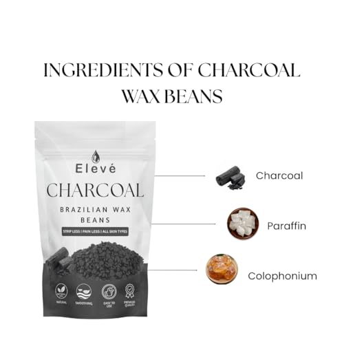 Image of Eleve Brazilian Wax Beans, Face Wax for Women | Liposoluble Stripless Wax | Natural Ingredients | For Upper Lips, Chin, Cheeks & Hairline (Charcoal) (400g)