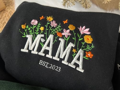 Custom Mama Embroidered Floral Sweatshirt, Custom Mama Crewneck With Names, Mama Sweatshirt Embroidered, New Mom Sweatshirt, Mama Birthday2