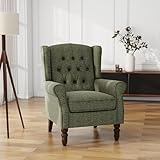 UIXE High Back Accent Chair, Upholstered Armchair in Fabric for Living Room, Retro Wingback Arm Chair Comfy Single Sofa Bedroom Reading Seat with Solid Wood Legs - Green