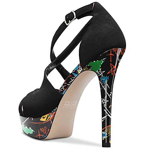 DearOnly Women Platform Stiletto High Heel Peep Open Toe Pumps Cross-Strap Ankle Strap Wedding Cute Shoes4