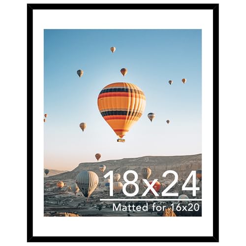 Image of JCJMY 18x24 Picture Frame with 16x20 Mat, Display Photo 16x20 with Mat or 18 x 24 Without Mat, Wall Hanging Large 18 by 24 Poster Frame with Plexiglass, Black
