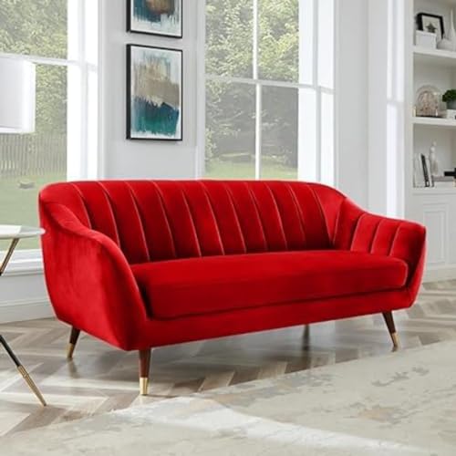 Image of 3 Seater Sofa Set with Two Cushions Perfect for Home Office Guests Living Room (Red, 3 Seater)