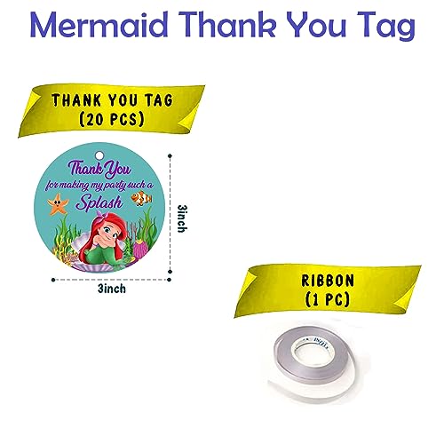 Image of Party Propz Thank You Cards - 21 Pcs, Mermaid Theme, Birthday & Return Gifts With Ribbon | Cardstock | Tags | Decoration Items