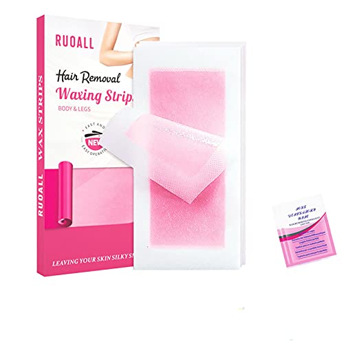 Wax Strips Hair Removal Ready-To-Use Waxing Strips for Body Bikini Brazilian Hair Removal Wax Strips, Women Men At ​Home Waxing Kit,12 Wax Strips+2 Wax Wipes (Pink)