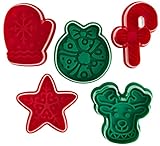 R&M Christmas Pastry & Cookie Stamper Set, Mitten, Wreath, Snowflake, Reindeer, Star, Candy cane. 2.75 Inches