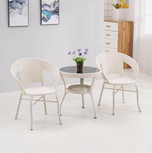 Image of PRATHAM India 2+1 Outdoor Indoor Patio Furniture Sets Rattan Wicker Chair Patio Set Bistro Set Conversation Set Balcony Outdoor Garden Furniture Chair and Tripod Table (White Color)