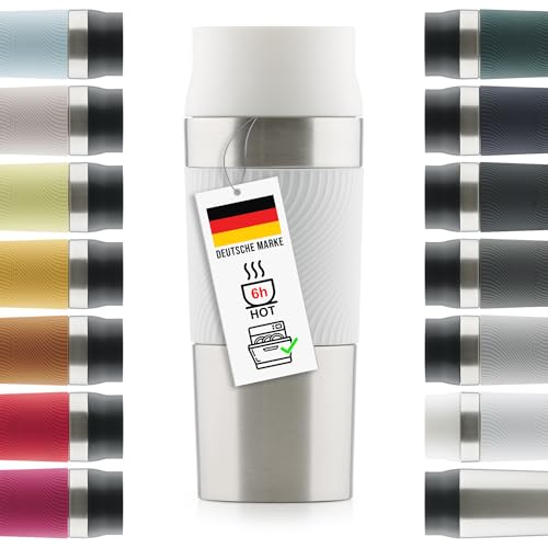 Blumtal Thermobecher 500 ml - Kaffeebecher to go aus Edelstahl - auslaufsicherer Isolierbecher kalt/heiß - Mug mit 360° Trinköffnung - Thermosbecher mit Quick-Press-Verschluss - Coffee Mug - Weiß