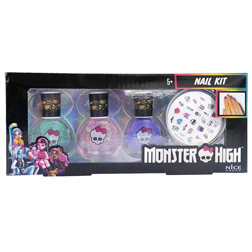 Nice Group - Monster High Nail Kit, 3er Pack Nagellack und Aufkleber