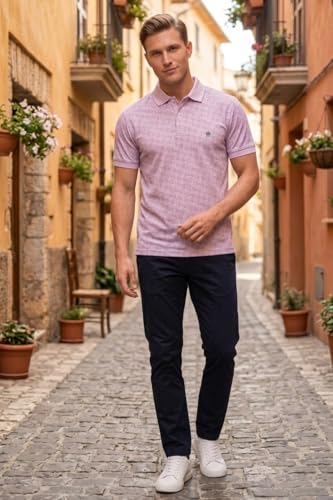 Image of Louis Philippe Men's Slim Fit Cotton Pique Polo Tshirt with Stretch and All Over Print