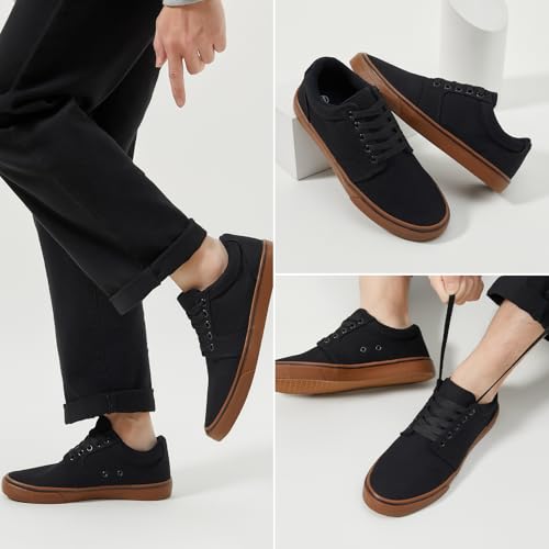 Image of BENPAO Mens White Casual Shoes All Black Fashion Sneakers for Men Low Top Lace Up Canvas Shoes