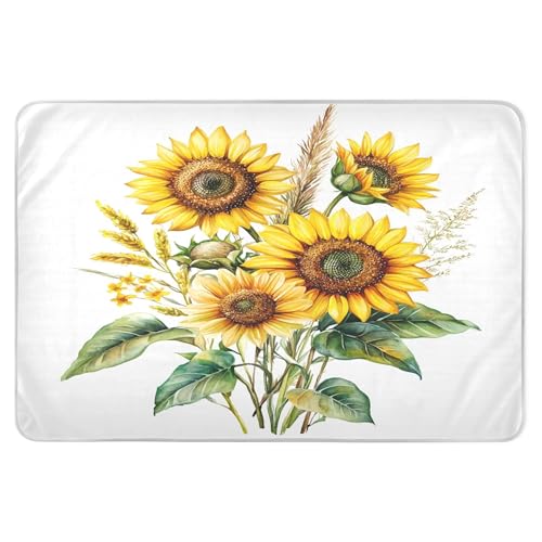 Takiito Watercolor Sunflower Bed Pad Reusable Bed Underpad Washable Waterproof Leak-Proof Quick Dry Incontinence Pee Pad for Toddlers Kids Adults Pets 34x52 in