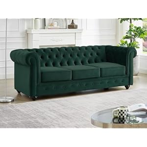 Vente-unique – Driezitsbank van groen velours CHESTERFIELD