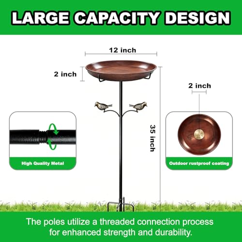 Edrifyah 2026 Upgraded Bird Bath with Copper Disk,35In Vintage Metal Bird Bath & Bird Feeder,Removable Dia 12In Bird Bath for Outside,5-Pronged Base,Patio Lawn Garden Decor(Antique Bronze) — view 4