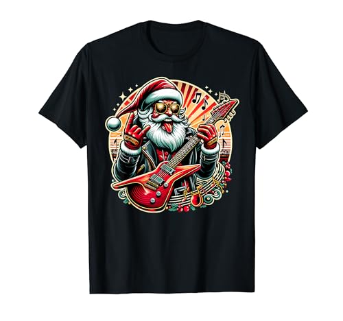 Santa Claus Guitar Player Rock & Roll Christmas Camiseta