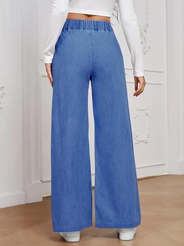 Image of ADBUCKS Women's Stretch Denim Wide Leg Jeans Comfort Fit with Elastic Waistband, Straight Cut, Casual Style for All Seasons, Versatile Clothing