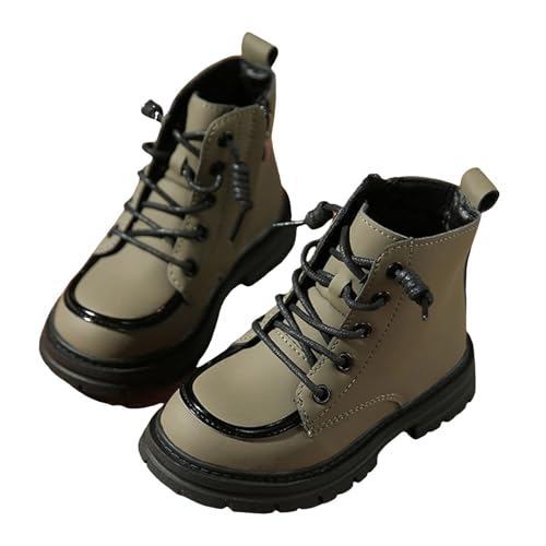 IWIHMIV Girls Short Boots Toddler Boys Outdoor Non Slip Leather Winter Shoes with Zipper Lace up Hiking Boots2