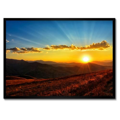Poster coucher de soleil encadré blanc tableau mural 70 x 50 cm