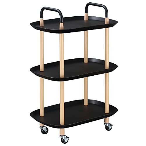 homcom Carrello da Cucina in Metallo e Plastica, Portavivande con 3 Ripiani e 4 Ruote, Carrello Multiuso per Bagno Salotto Ufficio, Nero